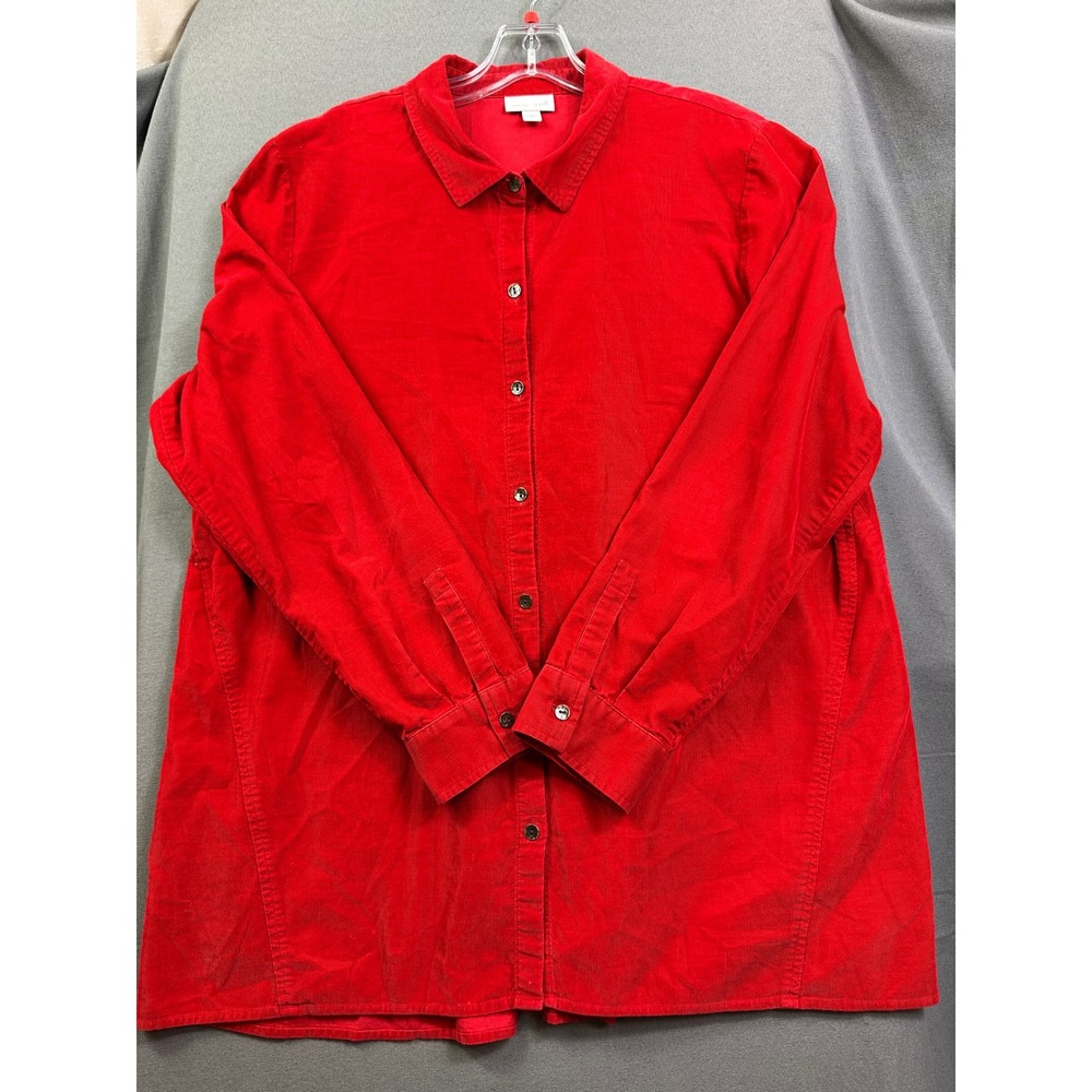 J. Jill Red Corduroy Button Down Shirt Womens XL Long‎ Sleeve Pleated Back Top